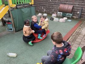 Making new friends in nursery. 